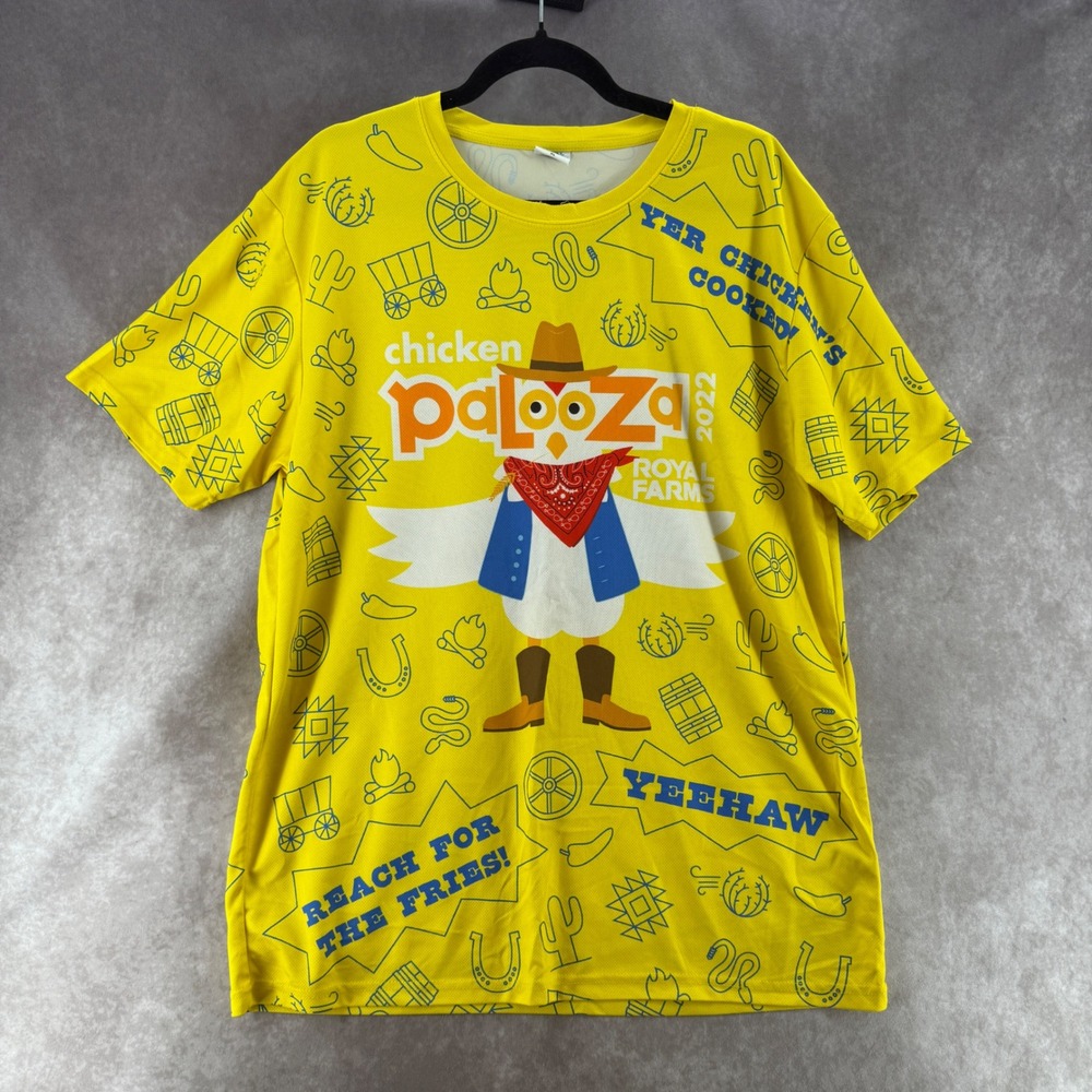 Royal Farms Chicken Palooza 2022 Yellow T-Shirt Mens XL Western Graphic Mesh Tee
